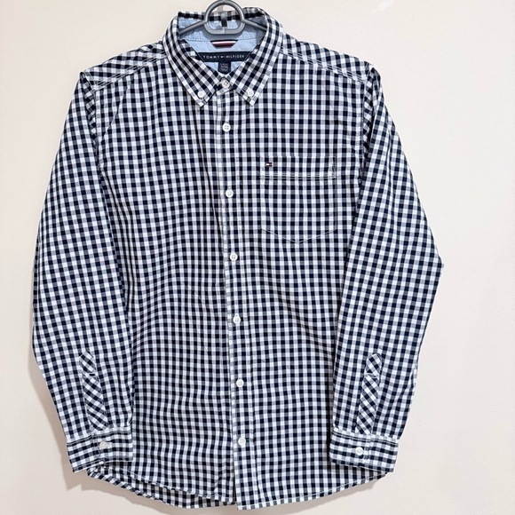 Tommy Hilfiger Collared Shirt Blue Checkered Button Down Size 16/18 Youth Large - Picture 2 of 8